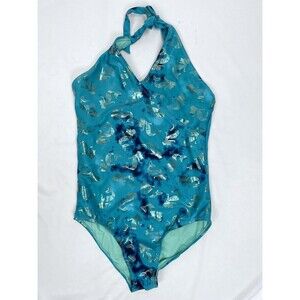 Justice Girl Size 16 Blue Mermaid One Piece Swimsuit Halter